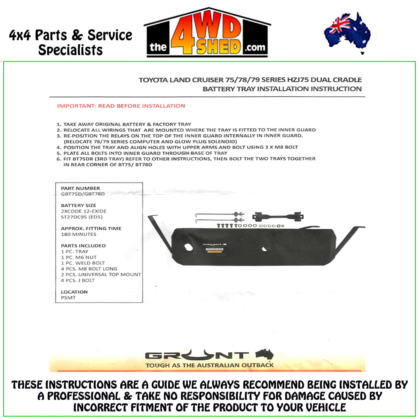 75 Series Landcruiser Dual Battery Tray Grunt 4x4