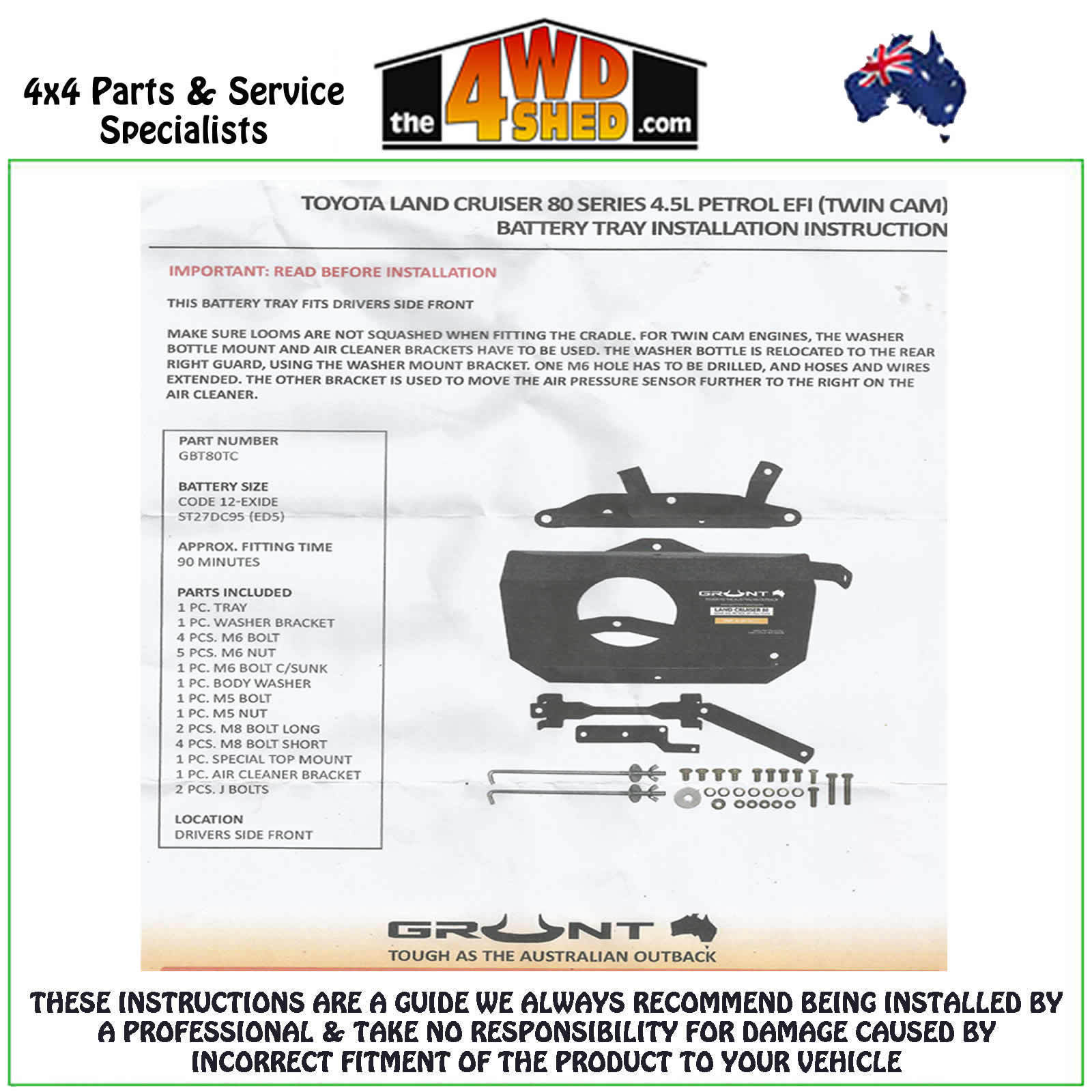 80 Series Landcruiser 4.5l Petrol Dual Battery Tray Grunt 4x4