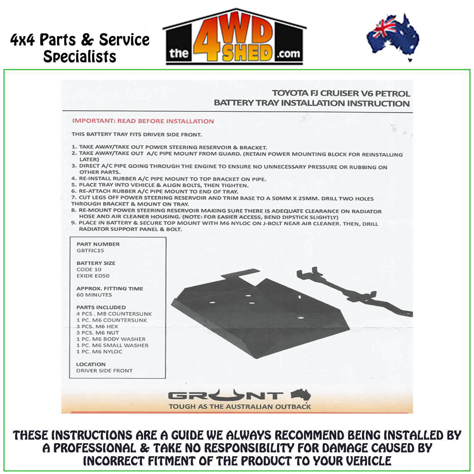 Toyota FJ Cruiser Dual Battery Tray Grunt 4x4