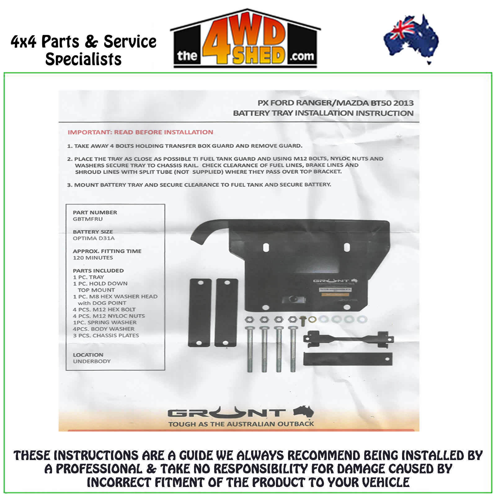 Ford Ranger PX / Mazda BT50 Dual Battery Tray Grunt 4x4