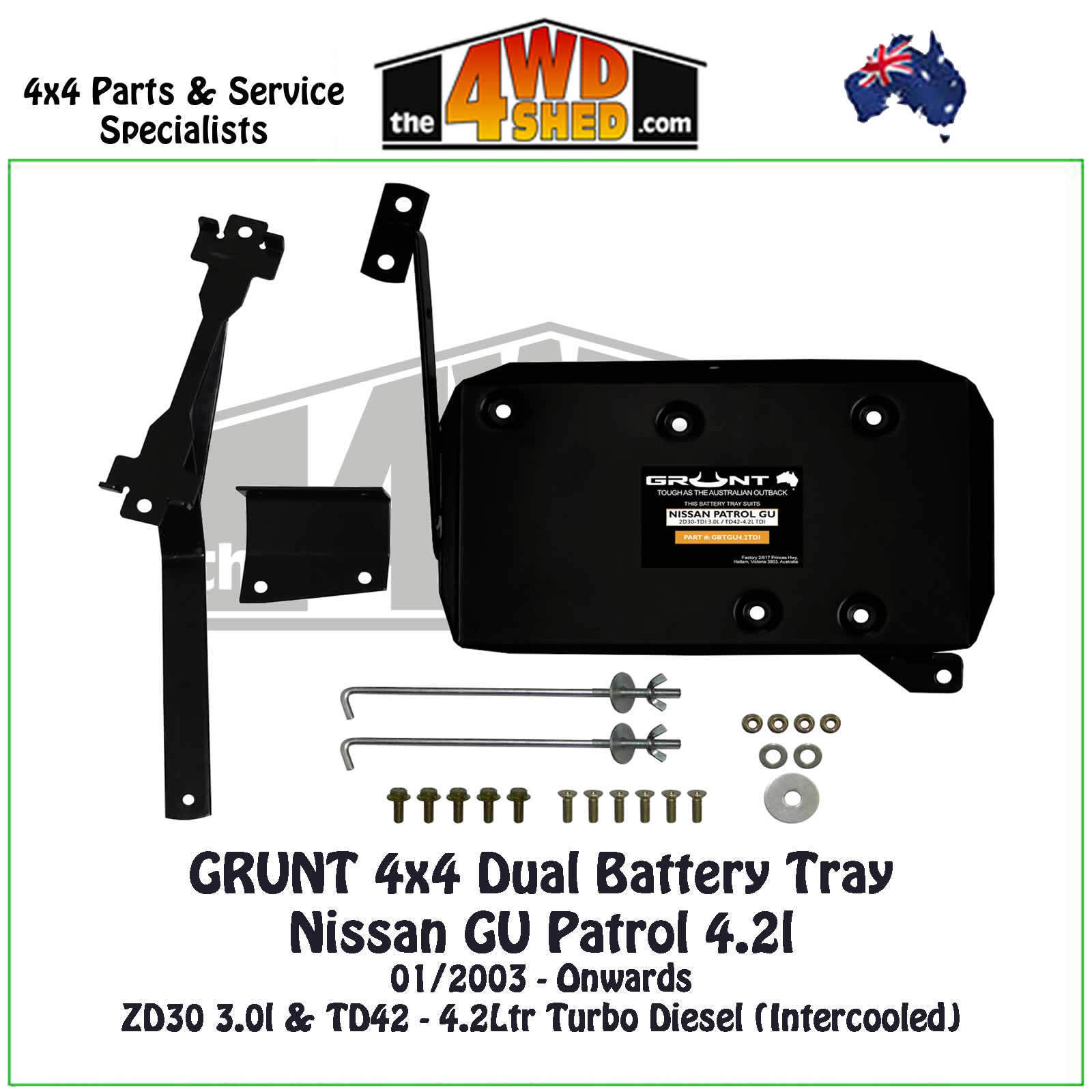 Nissan GU Y61 Patrol ZD30 & 4.2l TDi Dual Battery Tray Grunt 4x4