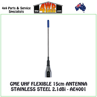 GME UHF Flexible 15cm Antenna Stainless Steel 2.1dBi