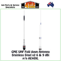 GME UHF Fold Down Antenna Stainless Steel x2 6 & 9 dBi 