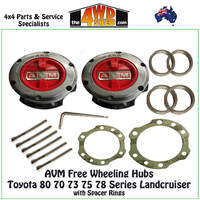 AVM Free Wheeling Hubs Toyota Landcruiser 80 70 73 75 77 Series with Spacers