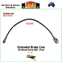 Braided Extended Brake Line Nissan Patrol GU ABS Front Right 3-4"