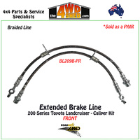 Extended Braided Brake Line 200 Series Landcruiser Front - Caliper Kit 2008-On LH & RH lines