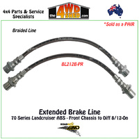 Extended Braided Brake Line 70 Series Landcruiser Front Chassis to Diff ABS 8/12-On