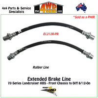 Extended Rubber Brake Line 70 Series Landcruiser Front Chassis to Diff ABS 8/12-On