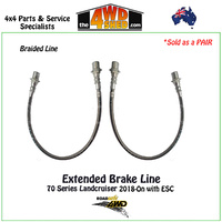 Extended Braided Brake Line 70 Series Landcruiser Rear 2018-On with ESC
