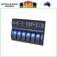 Rocker 6 Switch Panel On-Off 12/24V Blue Illumination
