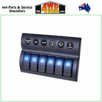 Rocker 6 Switch Panel On-Off 12/24V Blue Illumination