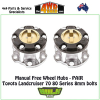Hulk Free Wheel Hubs PAIR Toyota Landcruiser 40 45 55 70 75 80 Series (8mm bolts)
