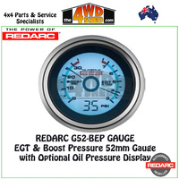 Redarc G52-BEP EGT & Boost Pressure 52mm Gauge with Optional Oil Pressure Display