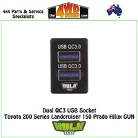 Dual QC3 USB Socket Toyota 200 Series Landcruiser 150 Prado Hilux GUN