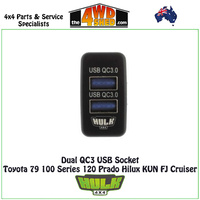 Blue Dual QC3 USB Socket Toyota 79 100 Series Landcruiser 120 Prado Hilux KUN FJ Crusier