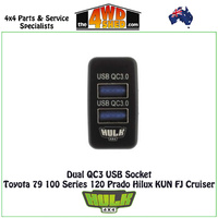Dual QC3 USB Socket Toyota 79 100 Series Landcruiser 120 Prado Hilux KUN FJ Crusier