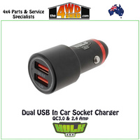 Dual USB In Car Socket Charger - QC3.0 & 2.4 Amp