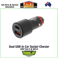 Dual USB In Car Socket Charger - USB Type C & QC3.0