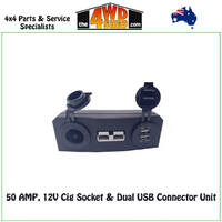 Surface Mount 50 AMP Anderson 12V Cig Socket Dual USB Connector Unit