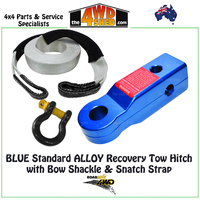 Rear Standard Alloy Tow Hitch Kit with Snatch Strap & Bow Shackle - BLUE