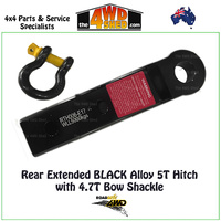 Rear BLACK Extended Recovery Tow Hitch with Bow Shackle