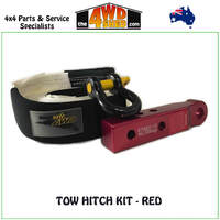 Rear Extended Tow Hitch Kit with Snatch Strap & Bow Shackle - Red