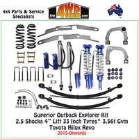 Superior Outback Leaf Sprung Explorer Kit 4" Lift 33 Inch Tyres* 2.5 Shocks 3.56t Gvm Toyota Hilux Revo