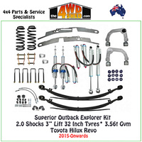 Superior Outback Leaf Sprung Explorer Kit 3" Lift 32 Inch Tyres* 2.0 Shocks 3.56t GVM Toyota Hilux Revo
