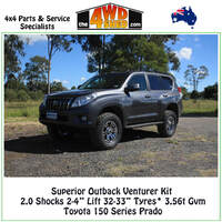 Superior Outback Venturer 3" 2.0 Remote Res 32" Tyres 3.56T GVM Upgrade 150 Series Toyota Prado