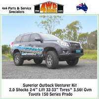 Superior Outback Venturer 2" 2.0 Remote Res 32" Tyres 3.56T GVM Upgrade 150 Series Toyota Prado