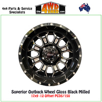 Superior Outback Wheel Gloss Black Milled 17x9 -12 Offset PCD5/150