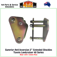 Anti-Inversion 2 inch 50mm Extended Shackles Toyota Landcruiser 40 Series 15mm Pins - Rear
