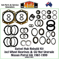 Swivel Hub & Wheel Bearing Rebuild Kit with GU Nut Upgrade Nissan GQ Patrol