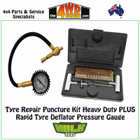 Tyre Repair Puncture Kit Heavy Duty PLUS Rapid Tyre Deflator Pressure Gauge