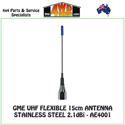 GME UHF Flexible 15cm Antenna Stainless Steel 2.1dBi