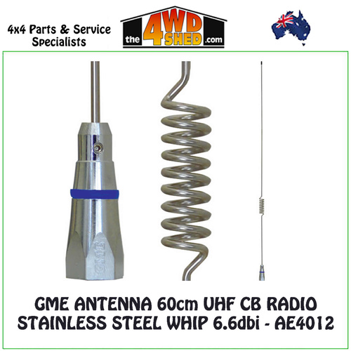 GME Antenna 60cm UHF CB Radio Stainless Steel Whip 6.6 dBi