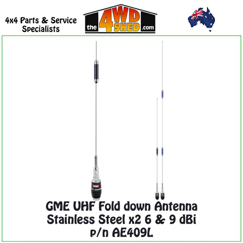 GME UHF Fold Down Antenna Stainless Steel x2 6 & 9 dBi 