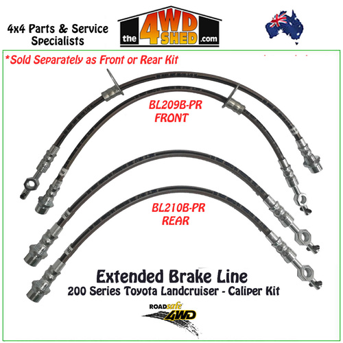 Extended Braided Brake Line 200 Series Landcruiser - Caliper Kit 2008-On LH & RH lines