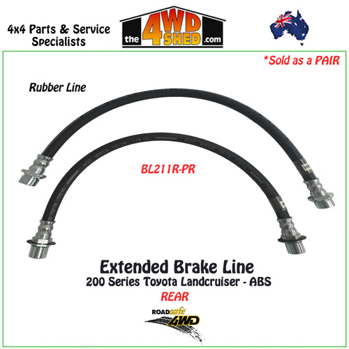 Extended Rubber Brake Line 200 Series Landcruiser Rear ABS 8/12-On 3-4"