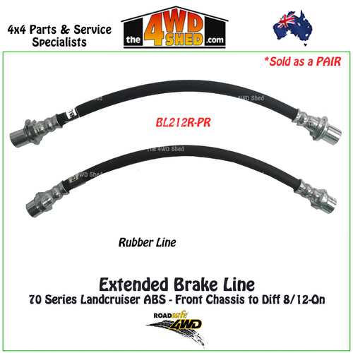 Extended Rubber Brake Line 70 Series Landcruiser Front Chassis to Diff ABS 8/12-On