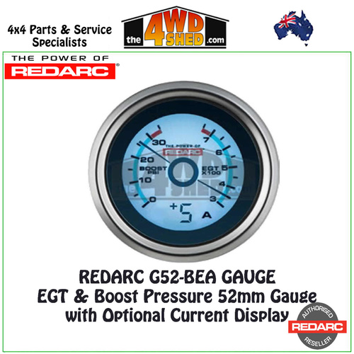 Redarc G52-BEA EGT & Boost Pressure 52mm Gauge with Optional Current Display