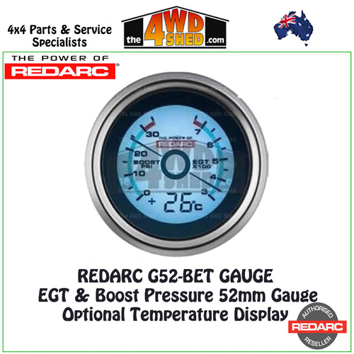 Redarc G52-BET EGT & Boost Pressure 52mm Gauge with Optional Temperature Display