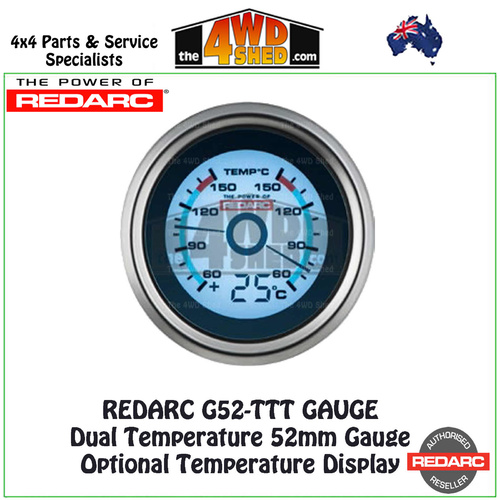 Redarc G52-TTT Dual Temperature 52mm Gauge with Optional Temperature Display