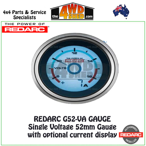 Redarc G52-VA Single Voltage 52mm Gauge with Optional Current Display