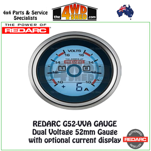 Redarc G52-VVA Dual Voltage 52mm Gauge with Optional Current Display