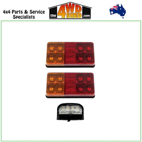 LED Trailer Light Kit Tail Light Number Plate inc Wiring Kit with 7 Pin Flat Plug
