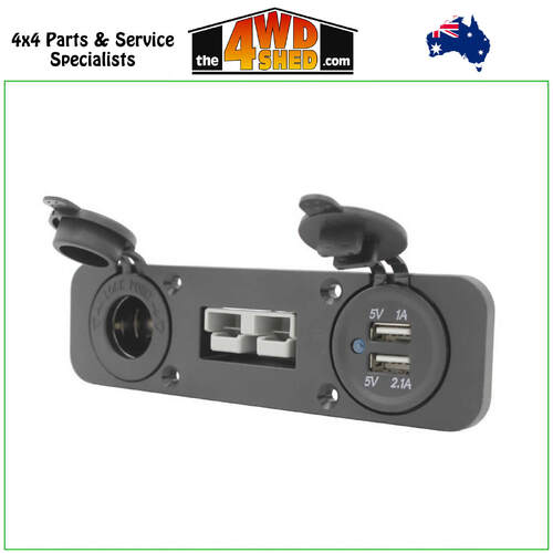 Flush Mount 50 AMP Anderson 12V Cig Socket Dual USB Connector Unit