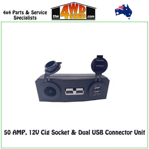 Surface Mount 50 AMP Anderson 12V Cig Socket Dual USB Connector Unit