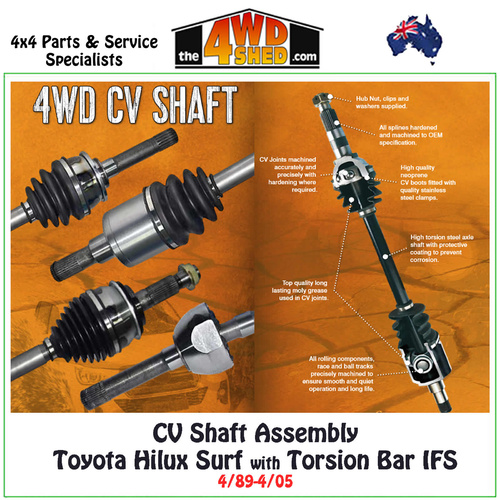 CV Shaft Assembly Toyota Hilux Surf with Torsion Bar IFS 4/89-4/05 Standard Height