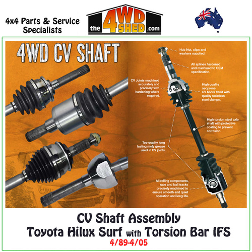 CV Shaft Assembly Toyota Hilux Surf with Torsion Bar IFS 4/89-4/05 Raised Height